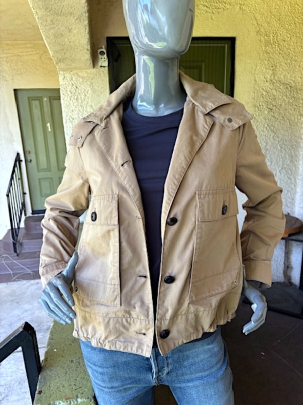 MASSIMO DUTTI Womens Khaki Cotton Twill Cropped Utility Jacket EUC/sz S